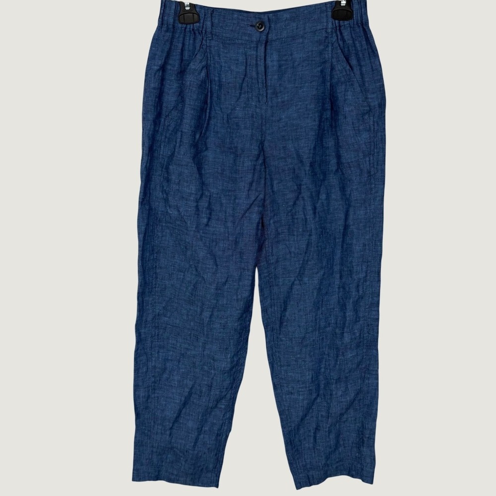 Poetry 100% Linen Pants Blue High Rise Cropped Tapered Trousers Women US 6 UK 10